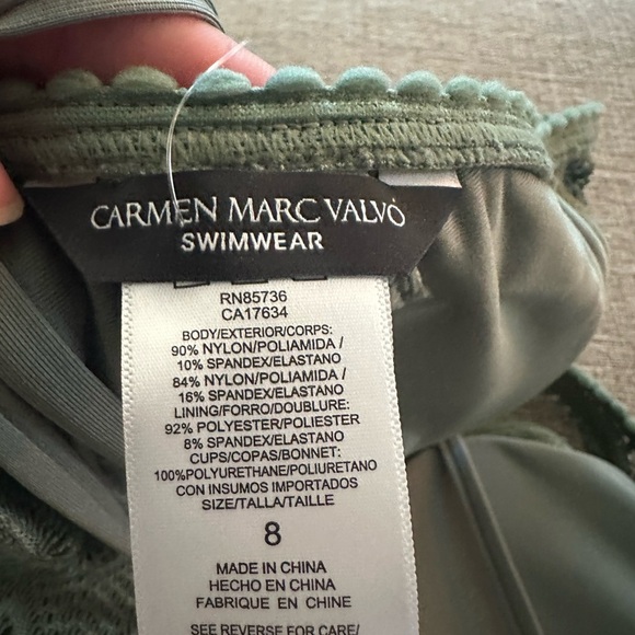 Carmen Marc Valvo Women's Crochet Scoop-Neck One-Piece Swimsuit SAGE GREEN  Sz 8 - Picture 9 of 9